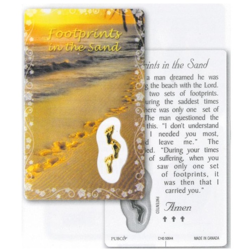 HOLY CARD LAMINATED WITH MEDAL Footprints 