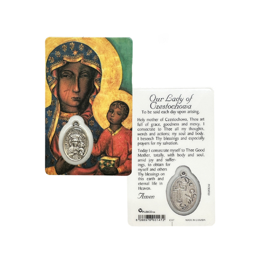 HOLY CARD LAMINATED WITH MEDAL Our Lady of Czestochowa
