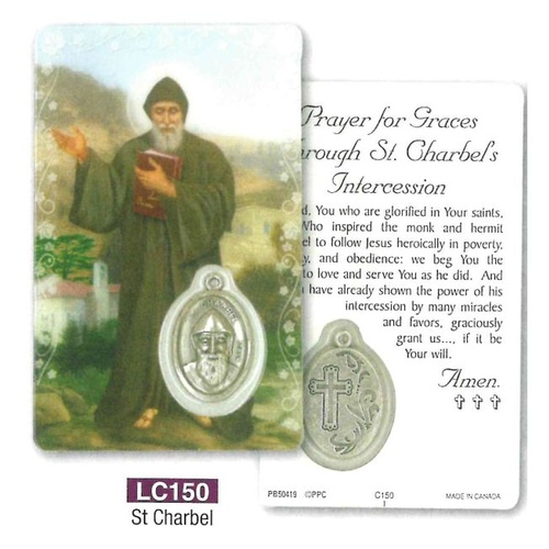 HOLY CARD LAMINATED WITH MEDAL St Charbel 