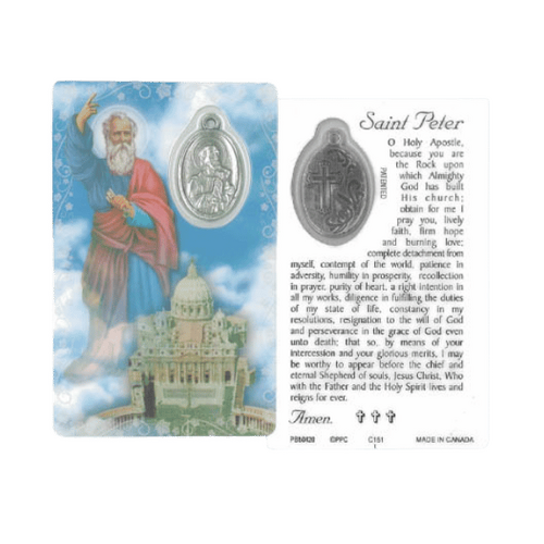HOLY CARD LAMINATED WITH MEDAL St Peter