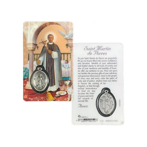 HOLY CARD LAMINATED WITH MEDAL St Martin De Porres 