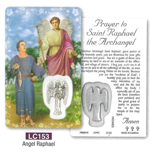 HOLY CARD LAMINATED WITH MEDAL Angel Raphael