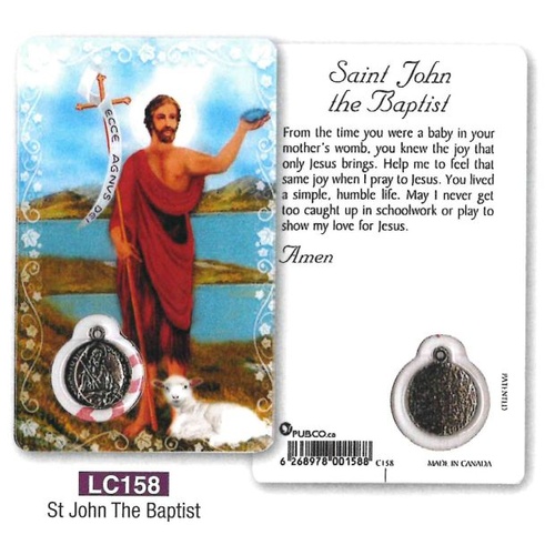 HOLY CARD LAMINATED WITH MEDAL St John the Baptist