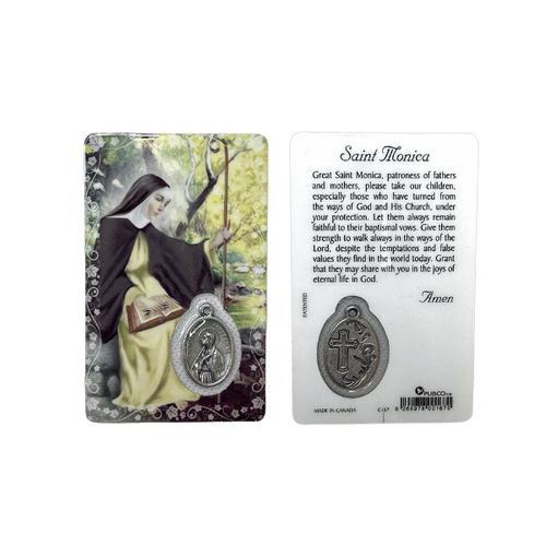 HOLY CARD LAMINATED WITH MEDAL St Monica