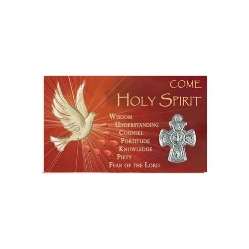 HOLY CARD LAMINATED WITH MEDAL Holy Spirit