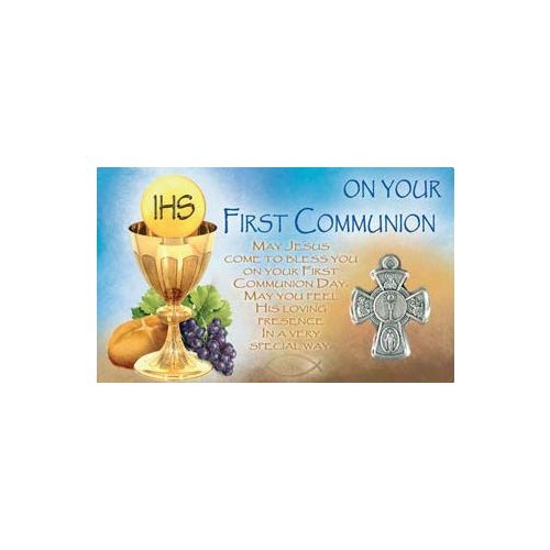 HOLY CARD LAMINATED WITH MEDAL Communion 