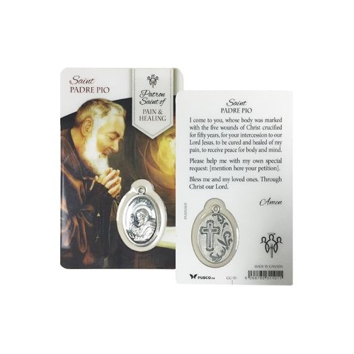 HOLY CARD LAMINATED WITH MEDAL Padre Pio