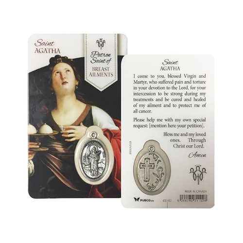 HOLY CARD LAMINATED WITH MEDAL St Agatha