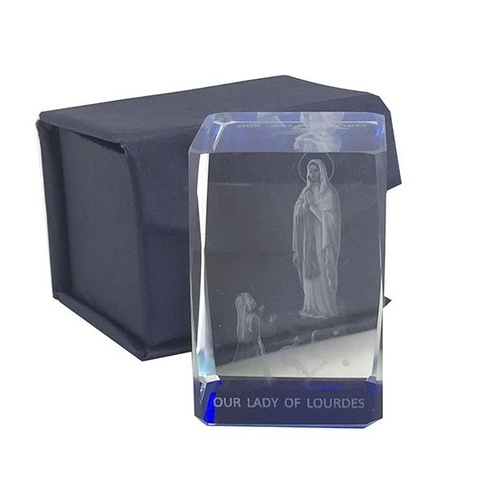ORNAMENT LASER ETCHED CRYSTAL OUR LADY OF LOURDES