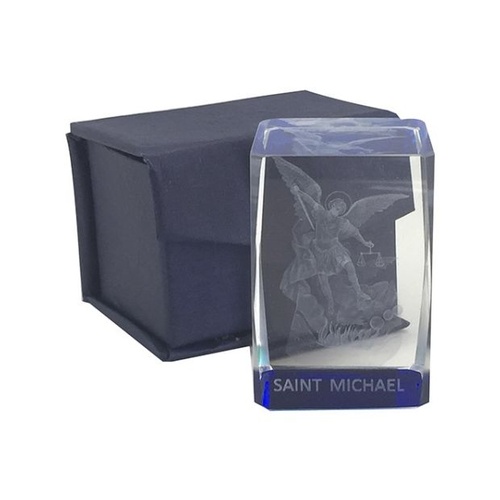 ORNAMENT LASER ETCHED CRYSTAL ST MICHAEL