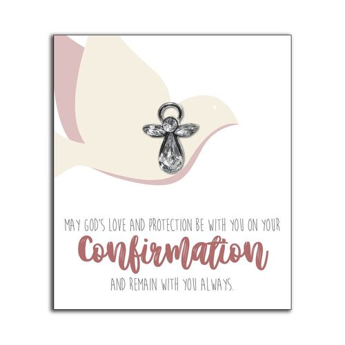 CONFIRMATION LAPEL PIN CRYSTAL ANGEL ON CARD