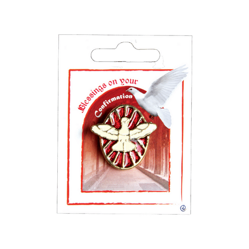 CONFIRMATION LAPEL PIN OVAL RED ENAMEL AND WHITE DOVE