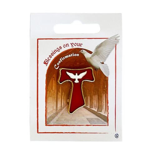 LAPEL PIN CONFIRMATION GOLD TAU WITH RED ENAMEL