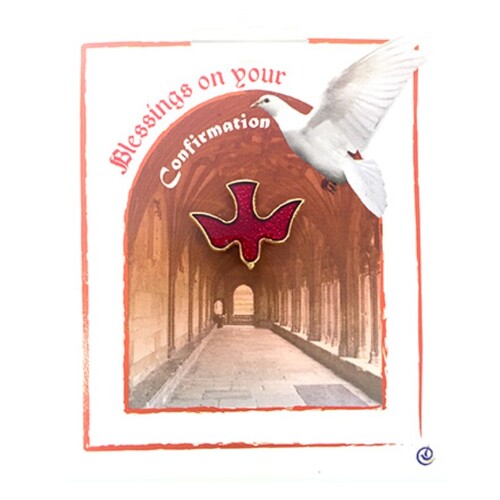 CONFIRMATION LAPEL PIN DOVE RED ENAMEL