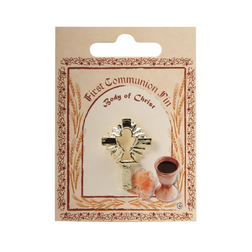 COMMUNION LAPEL PIN CROSS AND CHALICE GOLD