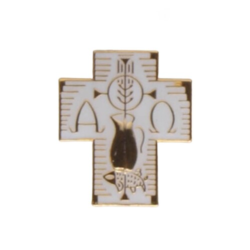 COMMUNION CROSS LAPEL PIN WHITE ENAMEL 