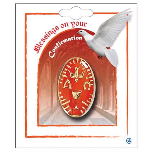 COMBINED CONFIRMATION/COMMUNION LAPEL PIN OVAL RED   
