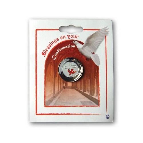 LAPEL PIN CONFIRMATION CROSS AND DOVE ROUND