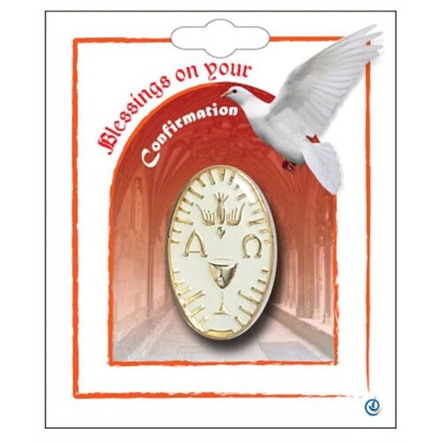COMBINED CONFIMATION/COMMUNION LAPEL PIN OVAL WHITE  