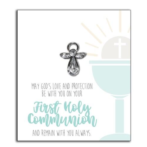 COMMUNION PIN CRYSTAL ANGEL ON CARD