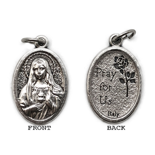 MEDAL IMMACULATE HEART OF MARY SILVER OXIDE 22MM OVAL