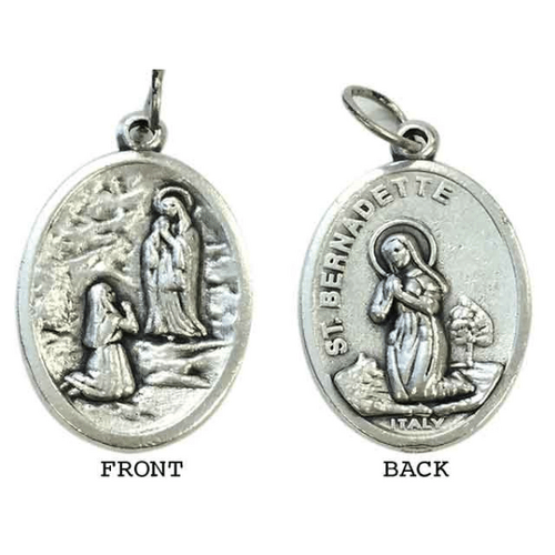 MEDAL OUR LADY OF LOURDES SAINTS SILVER OXIDE 22MM OVAL
