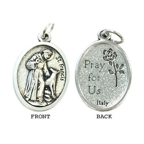 MEDAL ST FRANCIS OF ASSISI SILVER OXIDE 22MM OVAL