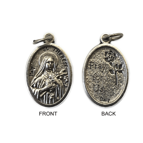 MEDAL ST THERESE OF LISIEUX SILVER OXIDE 22MM OVAL 