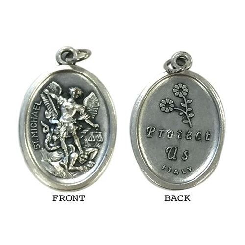 MEDAL ST MICHAEL SILVER OXIDE 22MM OVAL