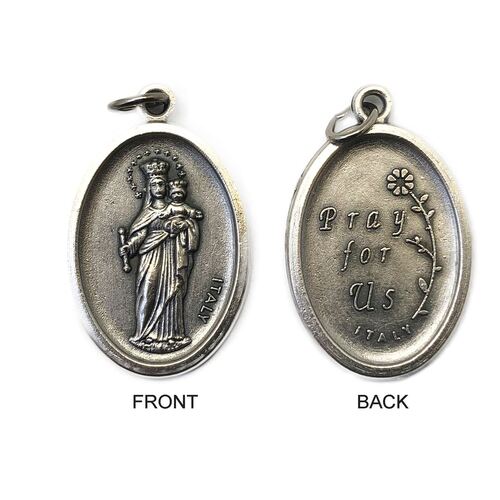 MEDAL OUR LADY HELP OF CHRISTIANS SILVER OXIDE 22MM OVAL