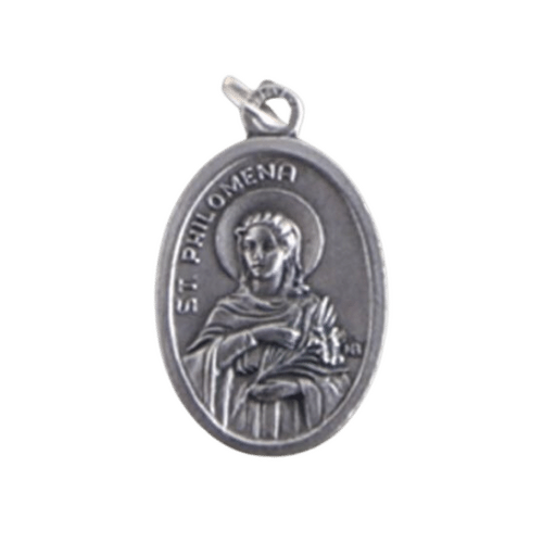 MEDAL ST PHILOMENA SILVER OXIDE 22MM OVAL 