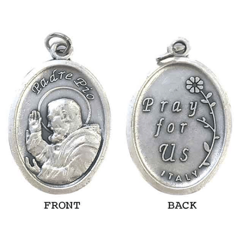 MEDAL ST PADRE PIO SILVER OXIDE 22MM OVAL