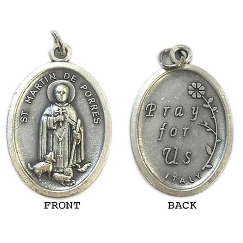 MEDAL ST MARTIN DE PORRES SILVER OXIDE 22MM OVAL