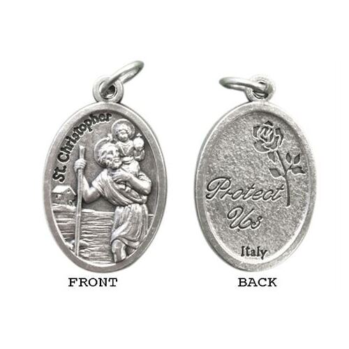 MEDAL ST CHRISTOPHER SILVER OXIDE 22MM OVAL