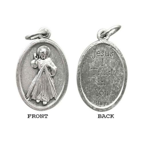 MEDAL DIVINE MERCY SILVER OXIDE 22MM OVAL