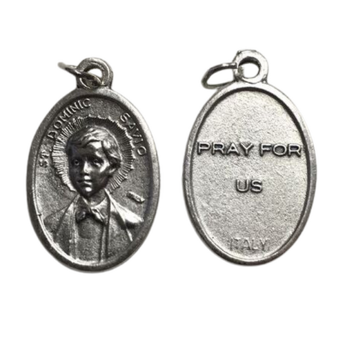 MEDAL ST DOMINIC SAVIO SILVER OXIDE 22MM OVAL