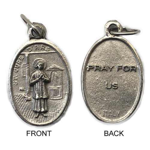 MEDAL ST JOHN VIANNEY SILVER OXIDE 22MM OVAL