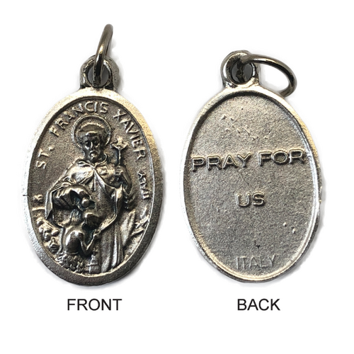 MEDAL ST FRANCIS XAVIER SILVER OXIDE 22MM OVAL