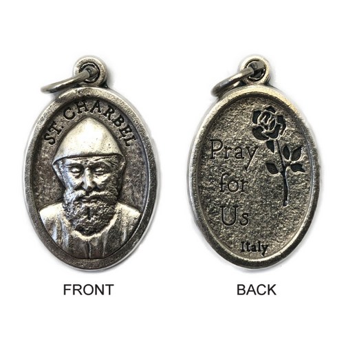 MEDAL ST CHARBEL SILVER OXIDE 22MM OVAL