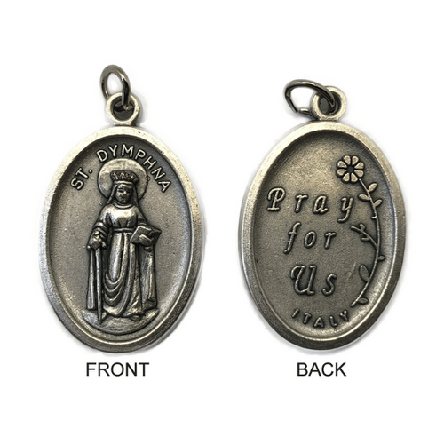 MEDAL ST DYMPHNA SILVER OXIDE 22MM OVAL