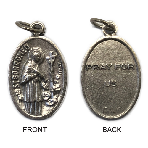 MEDAL ST BORROMEO SILVER OXIDE 22MM OVAL