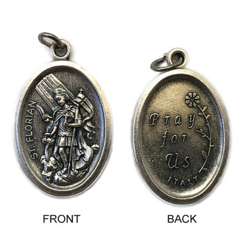 MEDAL ST FLORIAN SILVER OXIDE 22MM OVAL