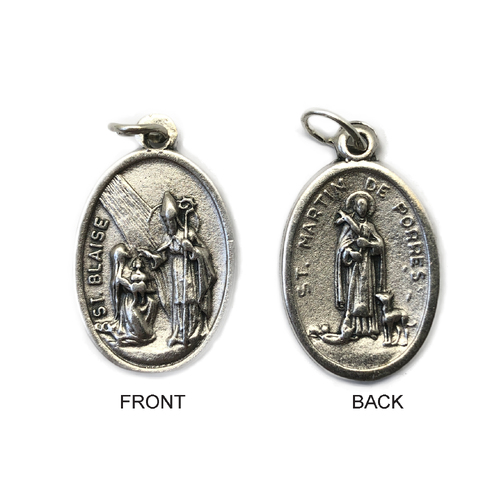 MEDAL ST BLAISE/ST MARTIN DE PORRES SILVER OXIDE 22MM OVAL  **Limited Stock**