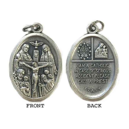 MEDAL MULTI SUBJECT SAINTS SILVER OXIDE 22MM OVAL (I am a Catholic, call a Priest)
