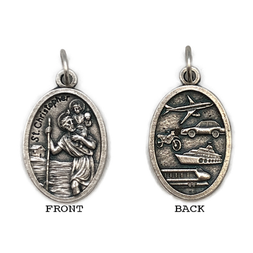 MEDAL ST CHRISTOPHER TRAVELLERS SILVER OXIDE 22MM OVAL