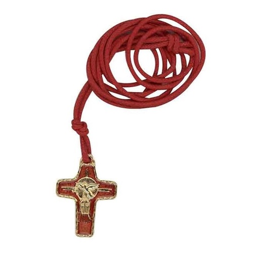 CROSS CONFIRMATION SYMBOLS GOLD / RED ENAMEL with CORD