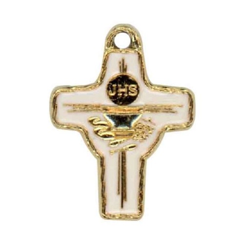 CROSS COMMUNION SYMBOLS GOLD / WHITE ENAMEL 20mm