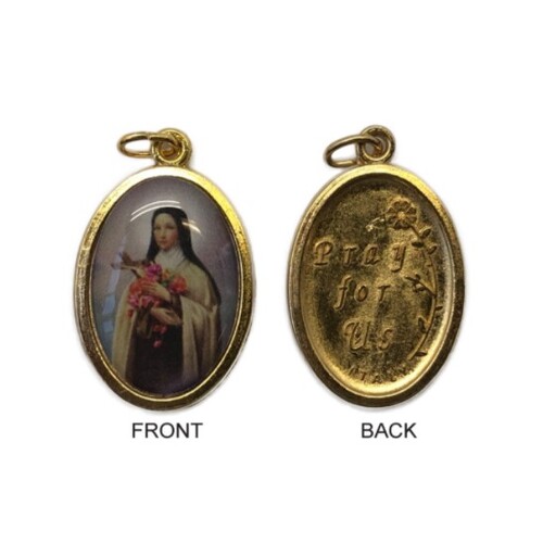 MEDAL ST THERESE GILT EDGE COLOURED IMAGE 20MM OVAL
