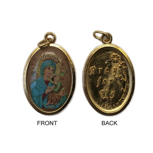 MEDAL OUR LADY OF PERPETUAL HELP GILT EDGE COLOURED IMAGE 20MM OVAL **Limited Stock**
