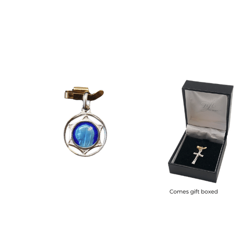 MEDAL OUR LADY OF LOURDES/MADONNA SS AND ENAMEL 